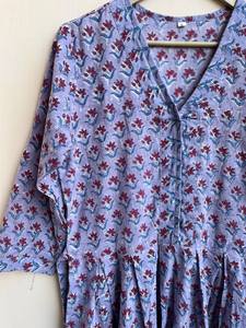 Violet indien imprimé robe menthe Boho robe courte bloc impression collection indien tuniques main robe coton longue robe - Product Image 4