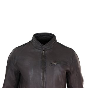Chaquetas de cuero genuino para hombre, servicio OEM, moda personalizada, Collar, Color sólido, alta calidad - Product Image 5