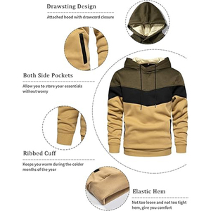 Sweat-shirt à capuche décontracté pour homme en polaire, avec poche kangourou, manches longues, style color block, écologique et respirant - Product Image 5