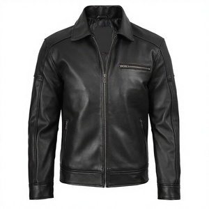 Veste en cuir de vachette noire tendance 2026 pour hommes, col rabattu, poches zippées, haute qualité, faible MOQ, vestes de mode - Product Image 1