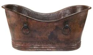 Bañera de doble zapatilla de cobre martillado, diseño de hidromasaje ovalado independiente, Interior de níquel, Pátina verde antiguo oscuro para - Product Image 3