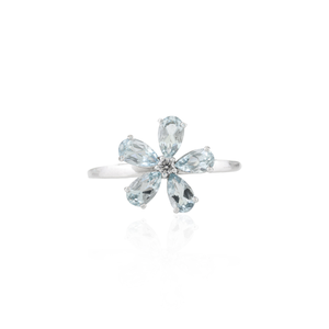 Moderne 100% Haute Qualité Aigue-Marine et Diamant Sertissage 18K Solide Or Blanc Fleur Bague Fine Jewelry Cadeaux D'anniversaire Femmes - Product Image 1
