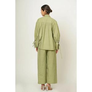 Ensemble coordonné pour femme en coton vert olive, style gothique, à motifs floraux paisley, chemise longue et pantalon large, décontracté, surdimensionné, deux pièces - Product Image 4