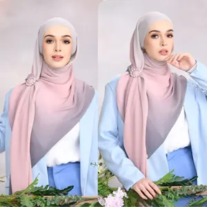 थोक फैक्टरी मूल्य Ombre मुद्रित कुचलने शिफॉन कपड़े महिलाओं के लिए दुपट्टा हिजाब इस्लामी पहनने