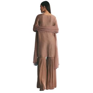 Marrone seta paillettes Cutdana Kurta Sharara con Dupatta abito di lusso da festa Sharara per le occasioni speciali da donna - Product Image 5