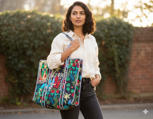 Grand sac fourre-tout en coton pour femmes avec fermeture à glissière, pour la plage, les voyages quotidiens, grande capacité - Product Image 3