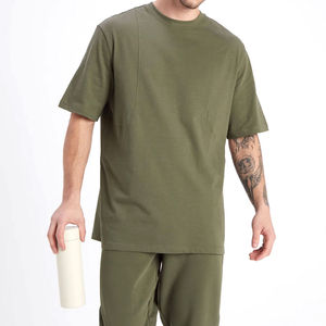 Fait sur mesure hommes 100% coton grandes tailles T-shirt qualité de luxe côtelé col rond blanc goutte épaule Streetwear surdimensionné hommes T-shirts - Product Image 1