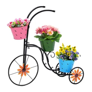 High Standard Metal Tricycle Planter, 3 Tier Floral Flower Plant Stand Holder Hand Painted Outdoor Garden Patio Decor Wholesale