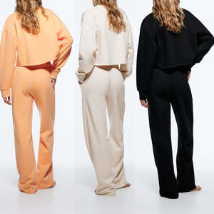 Ensemble de survêtements 2 pièces pour femmes-Top court décontracté avec manches longues et pantalon à jambes larges Fashion Lounge Wear Sweat-shirt pour la vente en gros OEM - Product Image 2