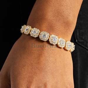 12mm 14k Plaqué Or Blanc Solide 925 Argent Sterling Cluster Tennis Bracelet pour Femmes Rond Diamant Cluster Tennis Bracelet - Product Image 1