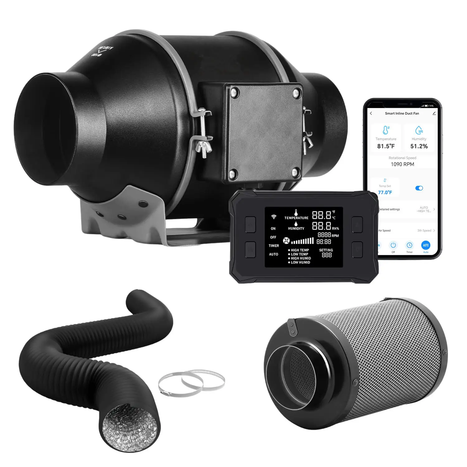 Kit de filtration d'air 4 6 8 pouces Smart Wifi Inline Duct Fan Ventilation Cooling Système de ventilation pour tente de culture de plantes d'intérieur