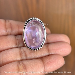 แหวนพลอยแอมะทิสต์ทรงรีเจียระไน งานแฮนด์เมดขายส่ง ชุบทองคำขาว 925 ดีไซน์ทันสมัย - Product Image 3