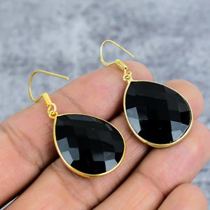 925โอนิกซ์สีดำเงินสเตอร์ลิงต่างหูพลอยลูกแพร์ชุบทองทันสมัยเป็นของขวัญที่สมบูรณ์แบบสำหรับผู้หญิงสำหรับงานเลี้ยง - Product Image 4