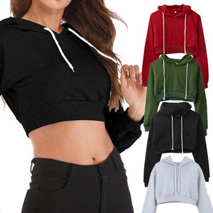 Sweat-shirt à capuche court pour femme en gros, vêtements de rue décontractés, coupe ample, devant, OEM ODM disponible - Product Image 5