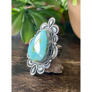 Alex Sanchez Sonoran Mountain Turquoise Sterling <b>Silver</b> <b>Ring</b> Size 8 Vermeil Rhodium Boho <b>Statement</b> Piece for Everyday Wear - Product Image 4