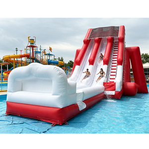 Toboggan aquatique gonflable professionnel NB-SL060 à 2 voies - Toboggan double voie rouge et blanc pour événements estivaux - Product Image 2