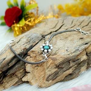 สร้อยข้อมือเงินแท้สีเทอร์ควอยส์ธรรมชาติสีเงิน925ออกแบบมาสำหรับวันครบรอบ - Product Image 4