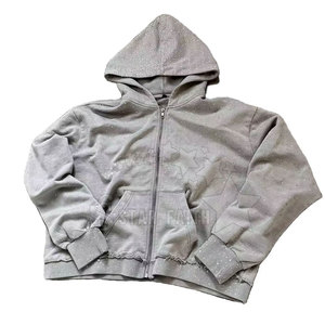 Sudadera con capucha de diamantes de imitación con lavado ácido para mujer, ropa informal transpirable con detalles brillantes para trajes diarios - Product Image 4