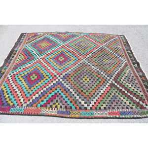 Alfombra Turca Vintage de 6.3x7.6 pies (193x231 cm), Alfombra de Lana Azul Kilim - Product Image 3