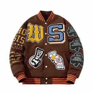 Brown Varsity Jacket Factory OEM Supplier Wholesale Custom Logo Baseball College Jacket Men <b>Women</b> Fashion Casual Streetwear - Product Image 1