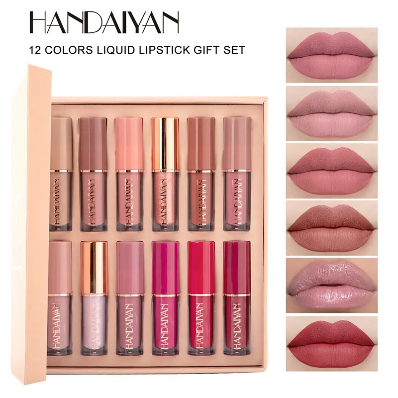 HANDAIYAN 12 PC/Set Matte Velvet Lip Gloss À Prova D' Água de Longa Duração Líquido Batom Cosméticos Beleza Manter 24 Horas de Maquiagem