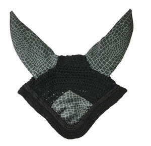 Voile anti-mouches noir en crochet à motif peau de serpent, cache-oreilles élégants faits à la main, bonnet équestre rembourré doux et confortable pour l'équitation - Product Image 3