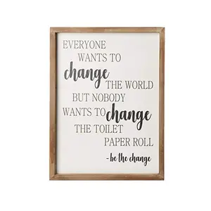 Rustic Wooden Bathroom Wall Sign Wood Framed Wall Hanging Quote Sign Funny Bathroom Signs Be The Change Wall Art Toilet paper