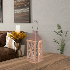 Lanterne à bougie en bois luxueuse avec poignée en métal sur le dessus pour les lanternes à bougie en gros de jardin pour la décoration intérieure - Product Image 2