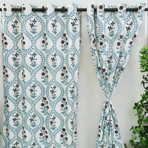 Hiện đại lá thiết kế bông Xếp Li Grommet nhà cửa sổ Rèm Cửa Tay khối in tùy chỉnh valances cho phòng khách hoặc văn phòng - Product Image 1
