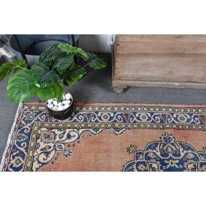 Authentique tapis turc bleu beige 3.9x6.8 pieds laine latex plat tissage technique patchwork pour couloir chambre décor - Product Image 5