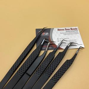 Pinzas de extensión de pestañas de acero inoxidable japonesas mate negras con logotipo personalizado pinzas de pestañas de volumen probadas a mano con punta puntiaguda - Product Image 5