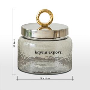 Último diseño de lujo de acero inoxidable tarro de vidrio de Metal brillante chapado en oro tapa redonda hogar Hotel accesorios de baño almacenamiento - Product Image 6