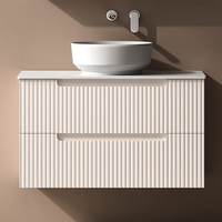 Meuble-lavabo mural moderne en bois massif ARROW avec vasque en céramique et miroir inclus, facile à nettoyer, idéal pour villa