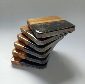 Dessous de verre en bois de résine époxy forme hexagonale décoration de la maison en bois sous-verres de tasse à boire faits à la main meilleure vente - Product Image 4