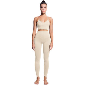 Ensemble de soutien-gorge de sport et leggings décontractés pour femmes, best-seller, respirant, longueur intégrale, vêtements de sport, service OEM, 100% coton, devant - Product Image 4