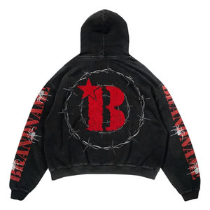 Ensemble de survêtement pour homme en coton 100% délavé à l'acide, imprimé d'hiver, décontracté, broderie streetwear, effet usé - Product Image 2