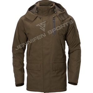 Veste de chasse avec capuche pour hommes, tissu extérieur d'hiver 100% coton, fermeture à glissière, poches avant intérieures, doublure en coton - Product Image 1