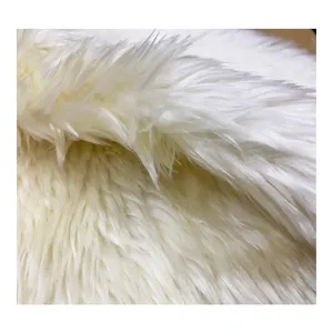 Thailand High Quality 80% Acrylic 20% Polyester Fur Fabric 30/35mm Soft Long Pile Curly Cream Color