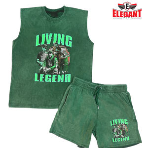 Manga sin mangas hecha a mano en diferentes colores Diseño Hombres Ropa exterior Impresión de pegatinas 3D Lavado ácido Conjuntos cortos por Elegant Sports - Product Image 4