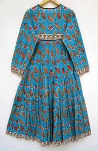 Best Selling Women's Casual Wear Hand Block Printed Silk Long Maxi <b>Dress</b> Worldwide Export India Size Free-6XL Button Decoration - Product Image 2