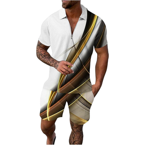 Conjunto de camisa y pantalones cortos con cremallera y estampado gráfico para hombre, conjunto a juego de ropa de salón para hombre de alta calidad al por mayor - Product Image 3