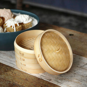 Eco-Friendly <b>Round</b> Bamboo Dimsum Steamers Reusable, Very best price bamboo steamer <b>basket</b> and <b>lid</b> set for cooking - Product Image 5