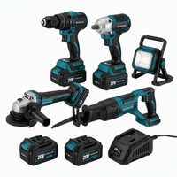 Kit combiné d'outils électriques sans fil 5-en-1 20V sans balais pour chantier de construction et site industriel avec 2 batteries Li-ion