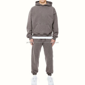 Ensemble de survêtement unisexe en molleton 100 % coton de haute qualité, style vintage délavé à l'acide, coupe oversize, sweat-shirt uni à capuche, streetwear pour homme - Product Image 5