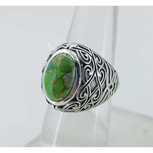 Handmade Boho Gemstone Women's <b>Ring</b> Green Copper Turquoise Oval 925 Sterling Silver Bezel Setting <b>Statement</b> Piece Gift for Her - Product Image 5