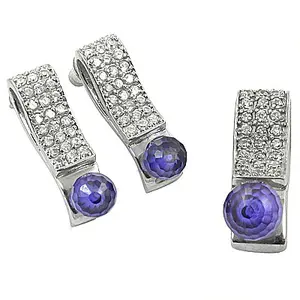 Boucles d'oreilles pendantes en cristal argenté avec pierre précieuse violette, cadeau élégant pour elle - Product Image 3