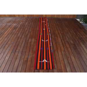 1.4x10.8 ft <b>Runner</b> Turkish Rug, <b>Red</b> Check Vintage Rug - Product Image 1