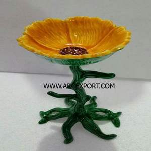 Bol à fruits en verre avec support de designer enduit de poudre noire en métal Table à manger pour la maison et le mariage Bol de service pour aliments et desserts - Product Image 4