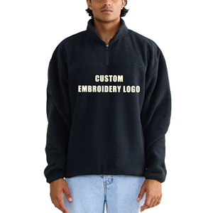 Basiques coton mélangé quart Zip polaire veste hommes pour l'hiver pull à capuche Logo personnalisé hommes sweats à capuche coton mélangé - Product Image 4