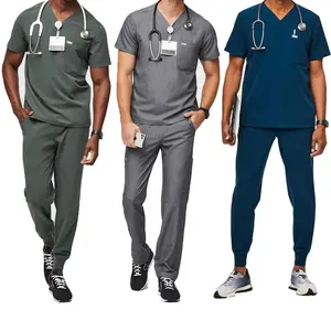 2022 좋은 품질 새로운 스타일 간호사 유니폼 디자인 스크럽 정장 의료 스크럽 간호사를위한 새로운 패션 안티 주름 남성 스크럽